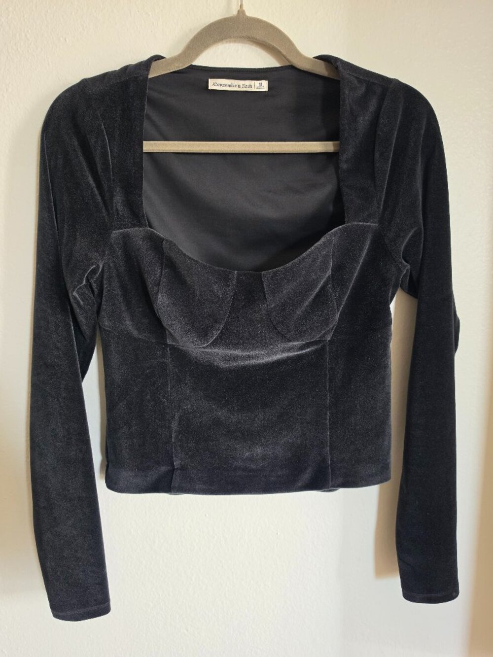 Abercrombie & Fitch Charcoal Velvet Long Sleeve Corset Top M